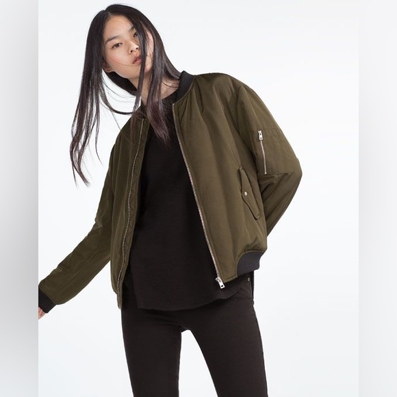 EUC Zara Olive Green Bomber Jacket - Picture 4 of 9